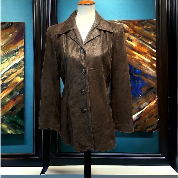 Jim & Mary Lou’s Womens’s Dark Chocolate Brown Leather Jacket - Picture 1 of 11
